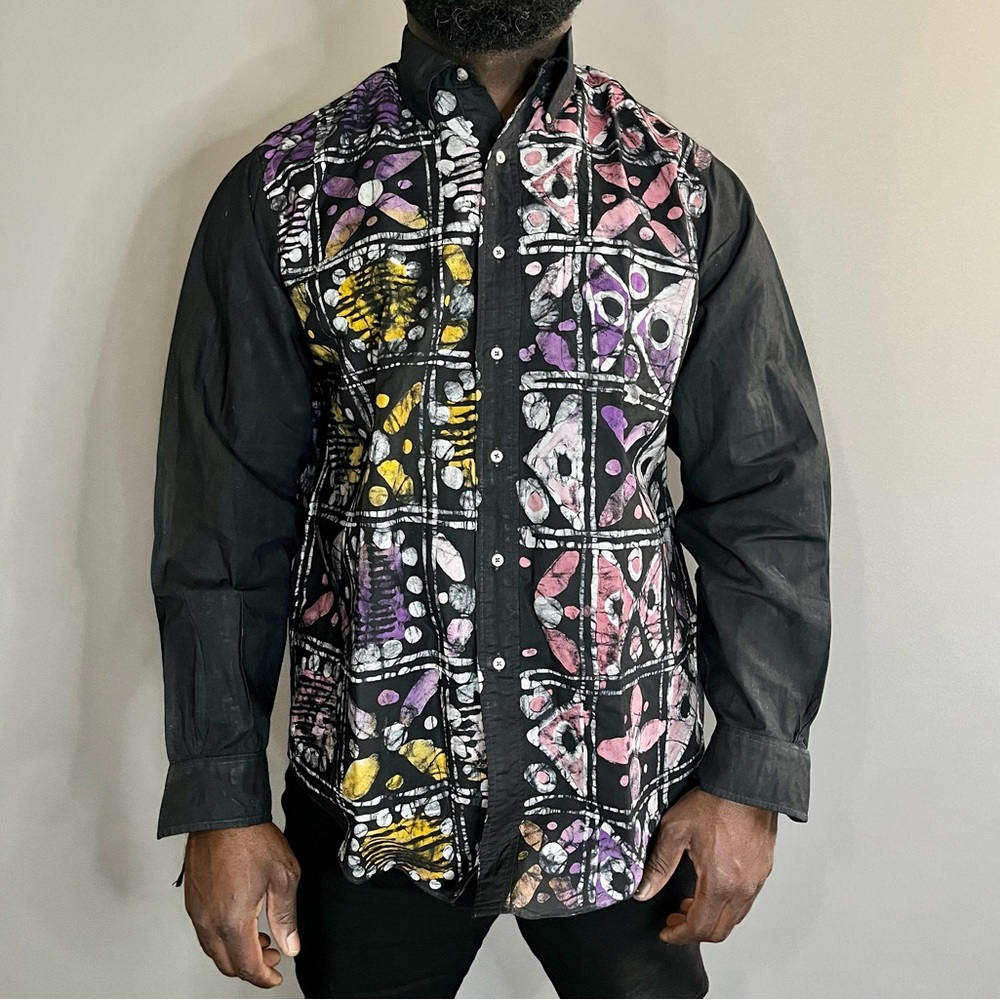 Batik Style African Men Button Down Collared Shirt Size L-XL
